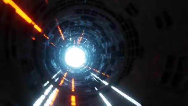 Travi Luminose Mobili Nel Tunnel Fantascientifico Animazione Nel Traffico Continuo — Video Stock