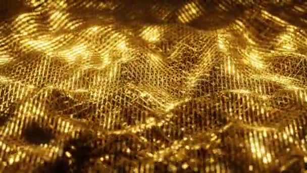 シームレスなループトラフィックで光沢のある金色のワイヤネット波3Dアニメーションを移動します — ストック動画