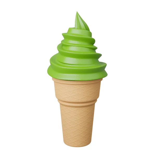 Zblízka Měkká Servírovat Zmrzlinu Příchutí Zeleného Čaje Křupavé Kužele Model — Stock fotografie