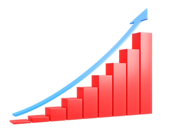 Rood Business Grafiek Met Pijl Omhoog Model Illustratie — Stockfoto