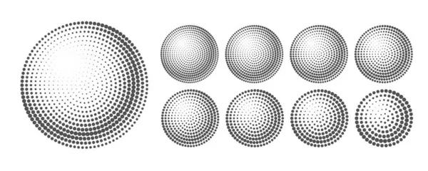 Vektor uppsättning av svart och vitt halftone sfärer från prickar — Stock vektor