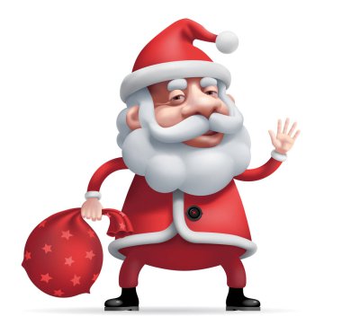 Vektör karikatür Noel Baba beyaz arka planda izole edilmiş hediyelerle duruyor.