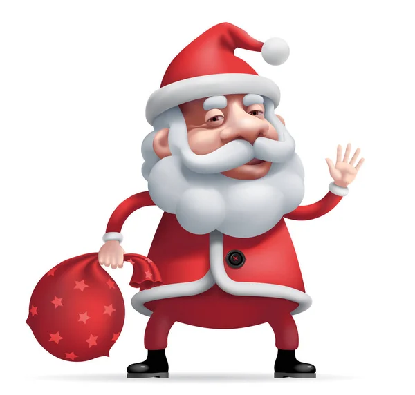 Vector cartoon kerstman staan met zak van geschenken geïsoleerd op witte achtergrond — Stockvector
