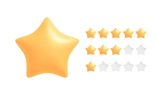 Ícones estrela 3d amarelo isolado no fundo branco. Conceito de feedback de classificação — Vetor de Stock