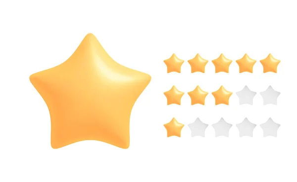 Gelbe 3D-Sternsymbole isoliert auf weißem Hintergrund. Rating-Feedback-Konzept — Stockvektor