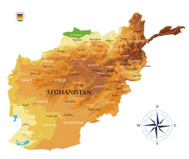 Afganistan 'ın detaylı fiziksel haritası