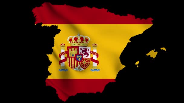 Ισπανία Κυματίζει Σημαία Χάρτη Κανάλι Άλφα Και Αδιάλειπτη Βρόχο — Αρχείο Βίντεο
