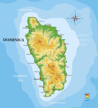 Dominica adası son derece detaylı fiziksel harita
