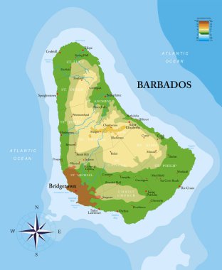 Barbados Adası son derece detaylı fiziksel harita