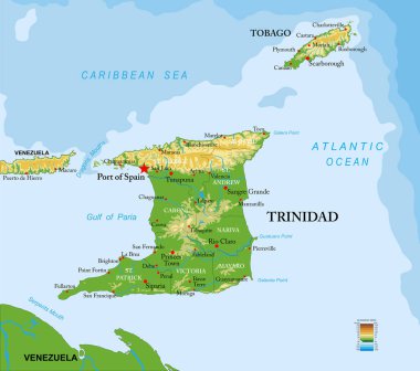 Trinidad ve Tobago son derece detaylı fiziksel harita