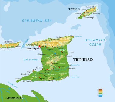 Trinidad and Tobago highly detailed physical map clipart