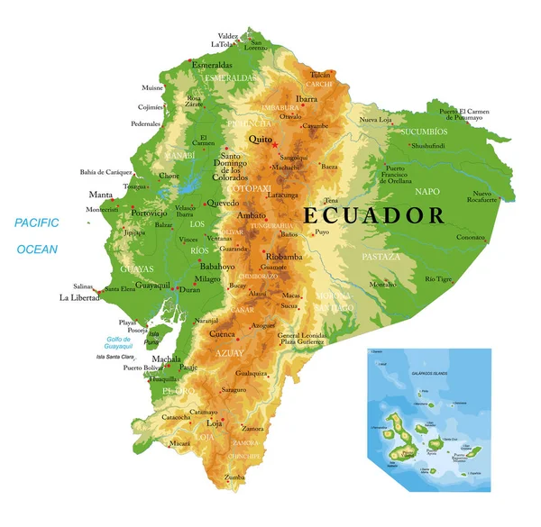 Ecuador Highly Detailed Physical Map — Vetor de Stock