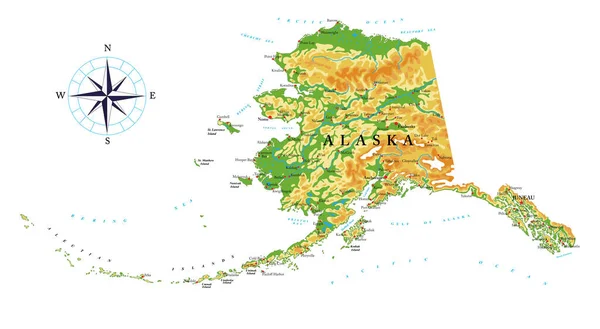 Alaska Mapa Físico Altamente Detallado — Vector de stock