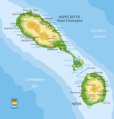 Saint Kitts ve Nevis çok detaylı bir fiziksel harita.