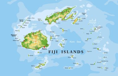 Fiji adaları son derece detaylı fiziksel harita