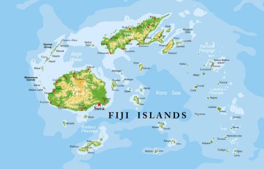 Fiji islands highly detailed physical map clipart