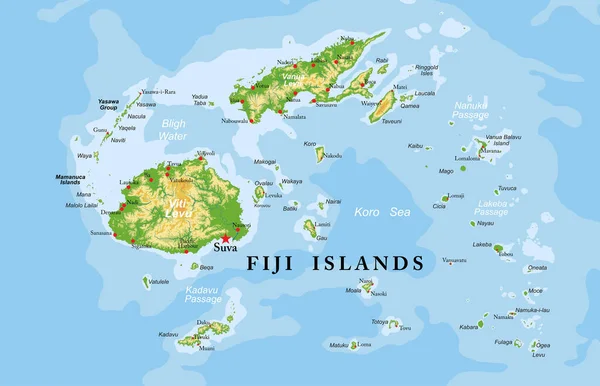 Ilhas Fiji Mapa Físico Altamente Detalhado — Vetor de Stock