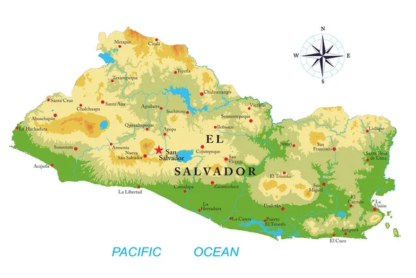 Salvador Mapa Físico Altamente Detallado — Vector de stock