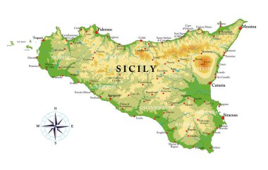 Sicilya yüksek detaylı fiziksel harita