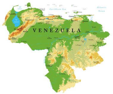 Venezuela son derece detaylı fiziksel harita