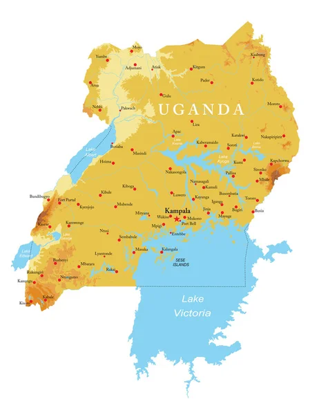 Uganda son derece detaylı fiziksel harita