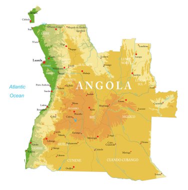 Angola highly detailed physical map clipart