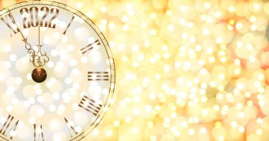 Noel ve yeni yıl şablonu. Gece yarısına geri sayım başladı. Noel 'den ya da 2022' den önceki son dakikalar. Yeni yıl saati. Bokeh altın arka planı. Sosyal medya, sosyal ağ. Vektör illüstrasyonu