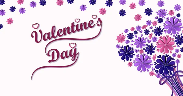 San Valentino. Bouquet di fiori di carta a forma di cuore. Modello orizzontale per banner, volantini, biglietti di auguri, social media. Illustrazione vettoriale isolata su sfondo bianco — Vettoriale Stock