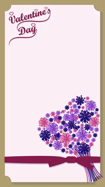 バレンタインデー。心の形をした紙の花の花束。バナー、ポスター、チラシ、グリーティングカード、ソーシャルメディアのための垂直テンプレートデザイン。白を基調としたベクトルイラスト — ストックベクタ