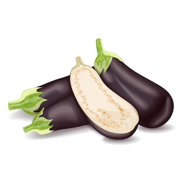 Whole Eggplants Half Aubergine Banners Flyers Posters Social Media Brinjal — Archivo Imágenes Vectoriales