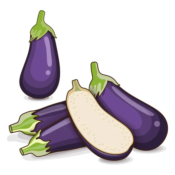 Whole Eggplants Half Aubergine Banners Flyers Posters Social Media Brinjal — Stockový vektor