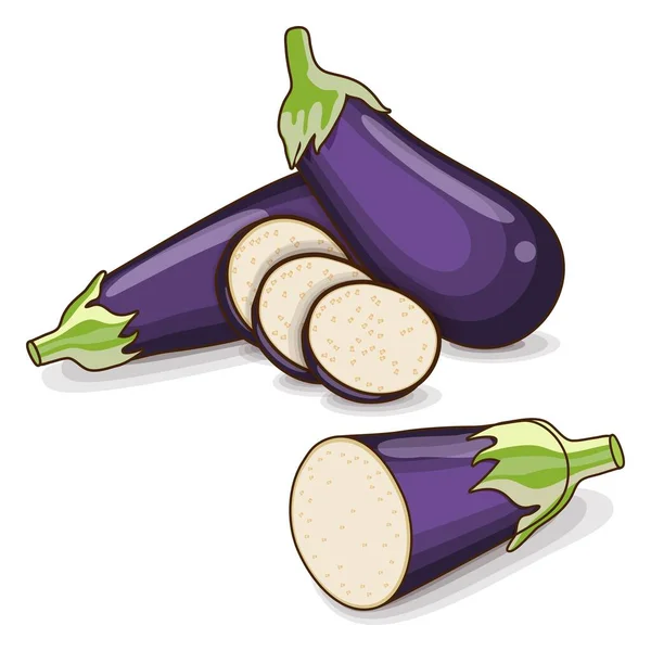 Whole Half Slices Eggplants Banners Flyers Posters Social Media Aubergine — Vector de stock
