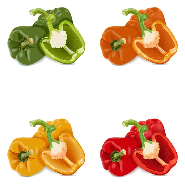 Three Each Red Green Yellow Orange Bell Peppers Banners Flyers —  Vetores de Stock