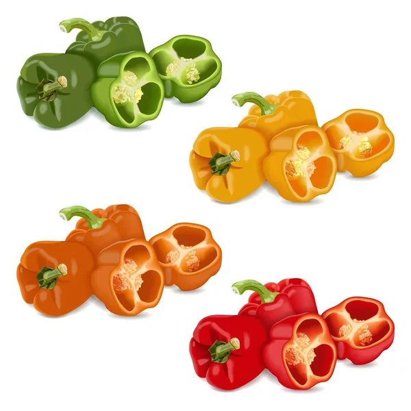 Three Each Red Green Yellow Orange Bell Peppers Banners Flyers — Stockvektor