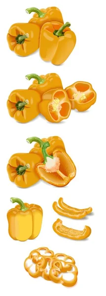Set Bell Peppers Banners Social Media Whole Half Sliced Wedges — Vector de stock
