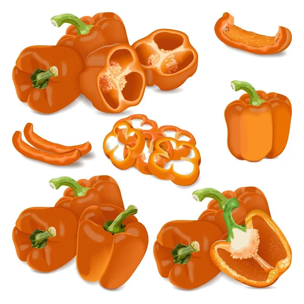 Set Bell Peppers Banners Social Media Whole Half Sliced Wedges — Wektor stockowy