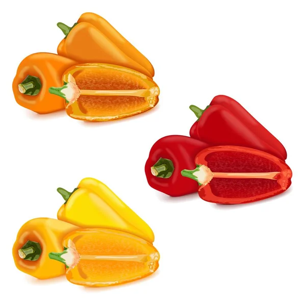 Three Each Red Yellow Orange Mini Sweet Peppers Banners Flyers — Stockvektor