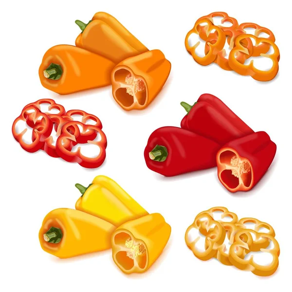 Three Each Red Yellow Orange Mini Sweet Peppers Banners Flyers — Archivo Imágenes Vectoriales
