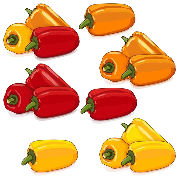 Three Each Red Yellow Orange Mini Sweet Peppers Banners Flyers — Stock vektor