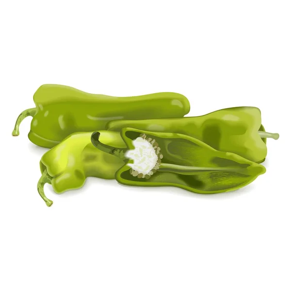 Ολόκληρο Και Μισό Πιπέρι Κουβανέλ Capsicum Annuum Cubanelle Cuban Pepper — Διανυσματικό Αρχείο