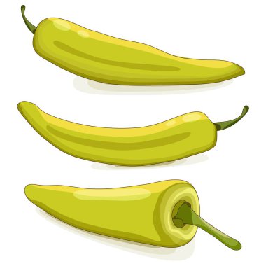 Banana pepper for banners, flyers, posters, social media. Yellow wax pepper. Banana chili pepper. Capsicum annuum. Vegetables. Cartoon style. Vector illustration isolated on white background.