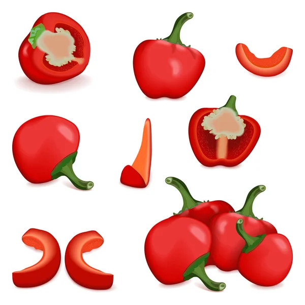 Set Cherry Pepper Banners Social Media Whole Half Sliced Wedges — Stockvektor