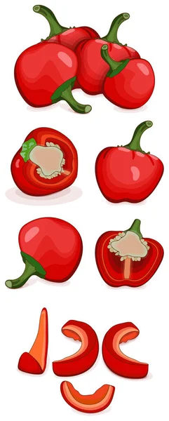 Set Cherry Pepper Banners Social Media Whole Half Sliced Wedges — 图库矢量图片