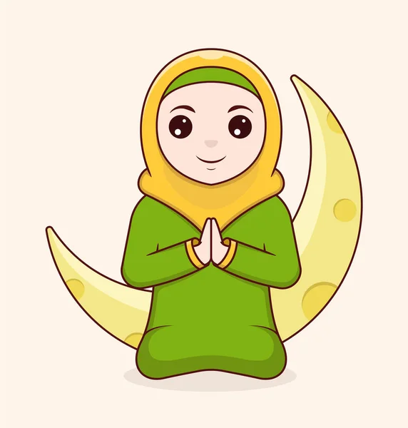 Gadis Muslim Merayakan Idul Mubarak - Stok Vektor