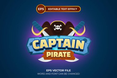 Kaptan korsan logosu. Kaptan korsan düzenlenebilir metin efekti