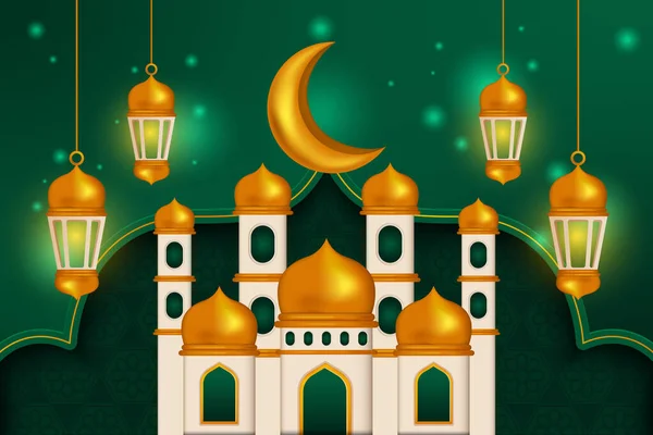 Ramadan Kareem Fond Couleur Verte Avec Mosquée — Image vectorielle