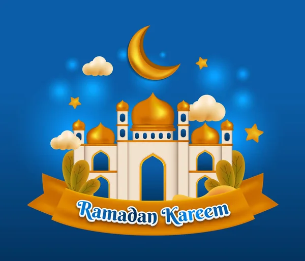 Ramadán Kareem Fondo Azul Con Ilustración Mezquita — Vector de stock