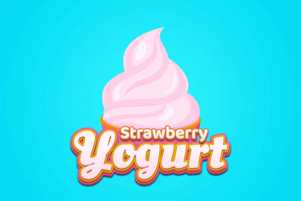 Jordgubbens Yoghurt Logotyp Med Redigerbar Texteffekt — Stock vektor