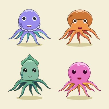 Çeşitli tipte ahtapot çizimleri.