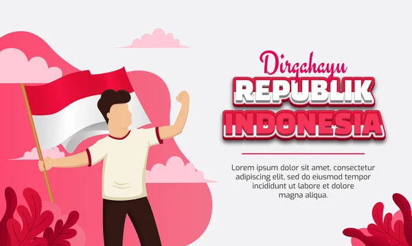 Indonesien Självständighetsdagen Landningssida Med Människor Illustration — Stock vektor